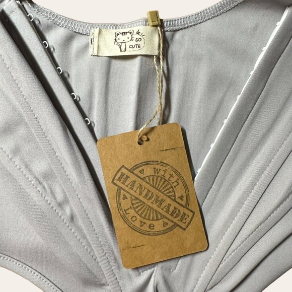 Womens Corset Crop Top Large L Gray Stretch Wide Straps Front Closure - Picture 9 of 13